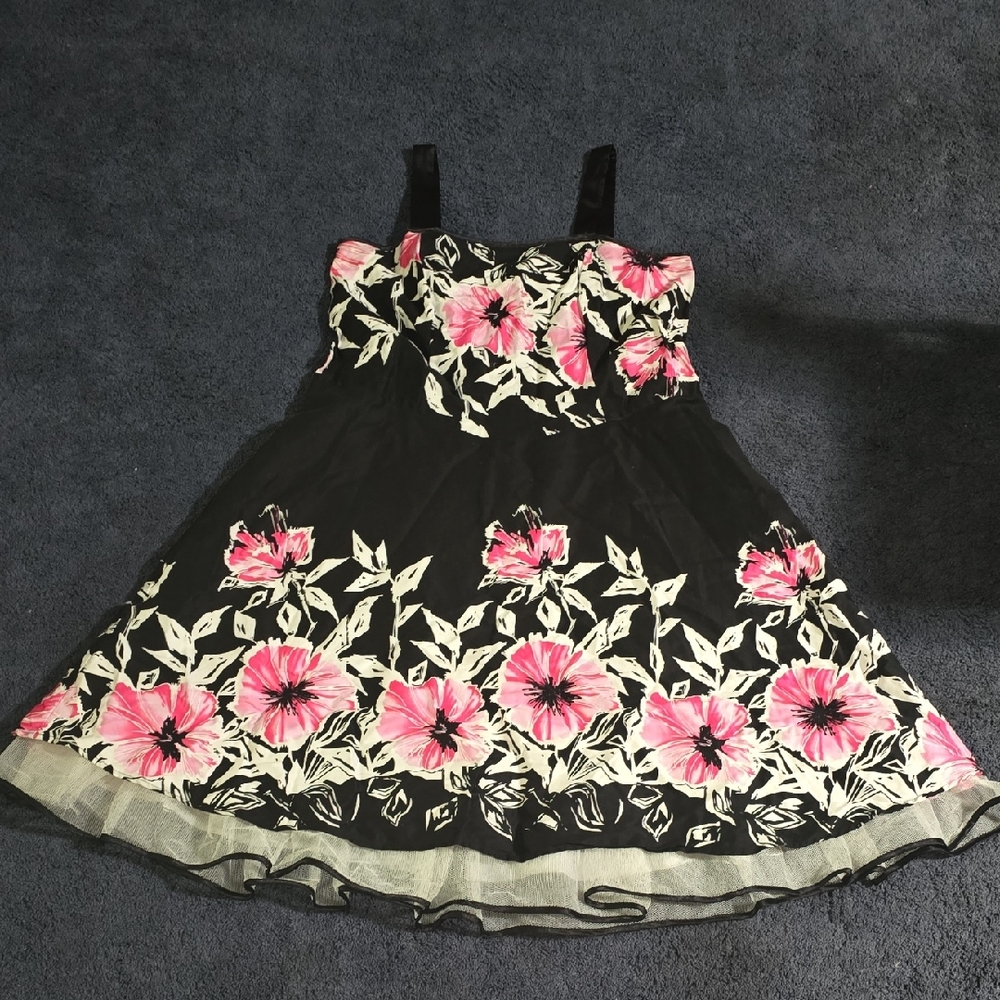Dress Barn Black and Pink Floral Formal Dress